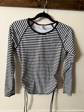 Joe Fresh Black and White Striped Long-Sleeve side cinch rash guard